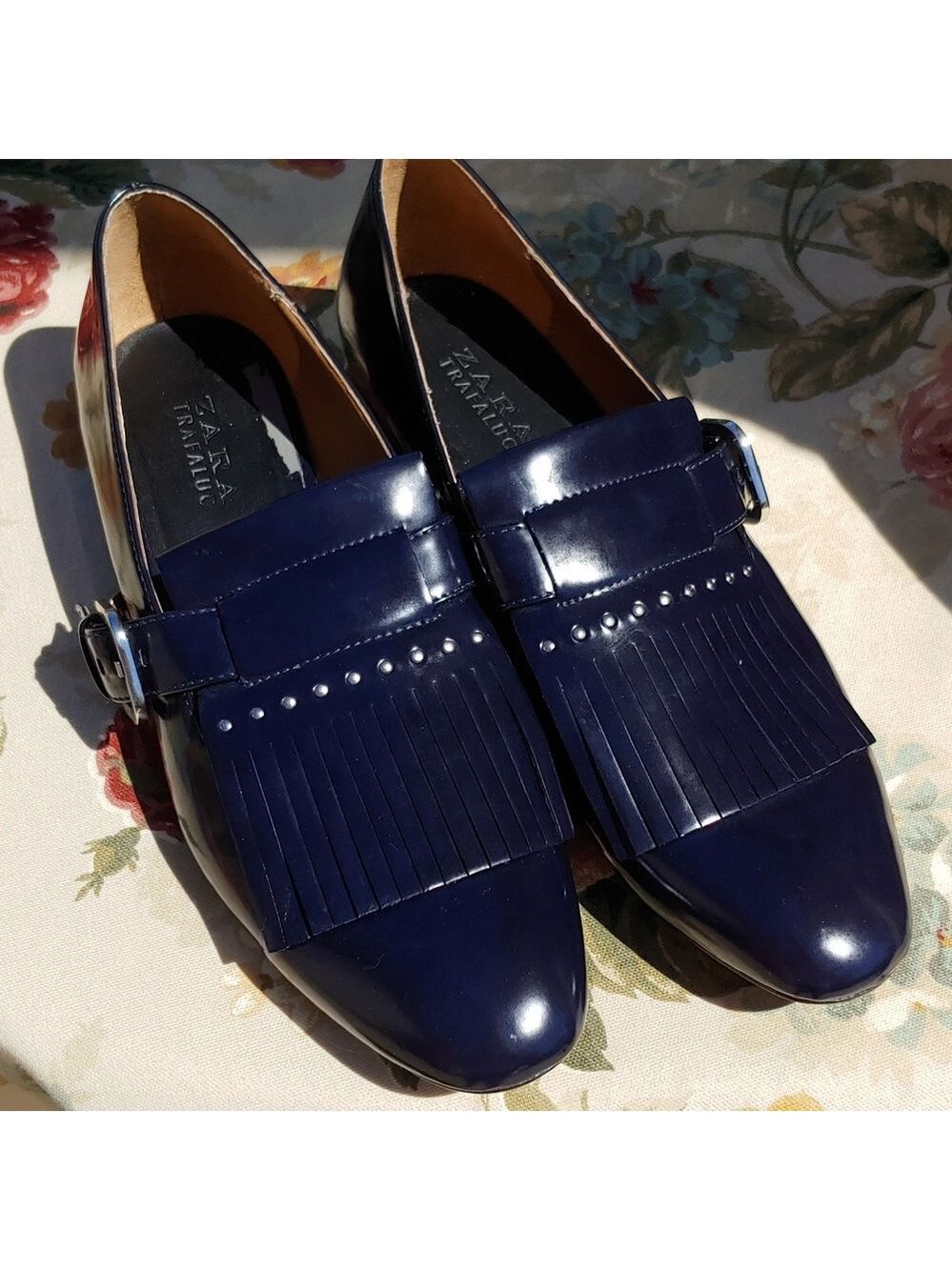 Zara TRF Navy Blue Loafer Shoes with Fringe and Buckle Women's US 9 EU 40 - Picture 5 of 16
